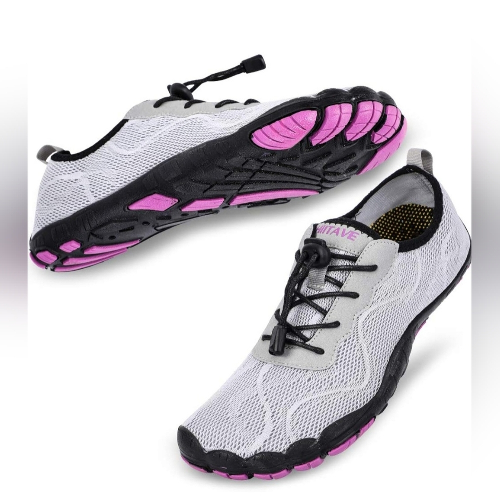 Unbranded Women's Lightweight Gray Mesh Water Shoes with Pink Accents